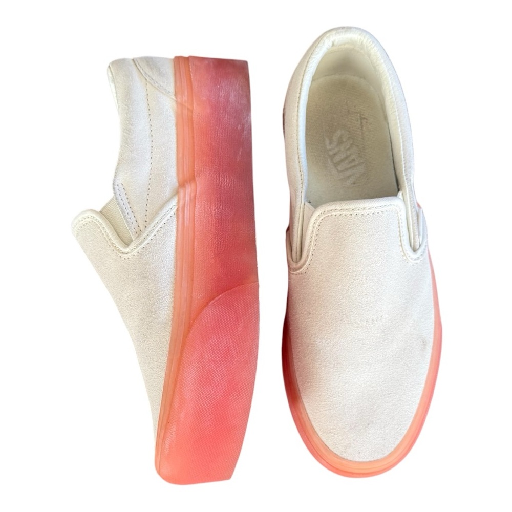 Vans White and Orange Slip-On Sneakers